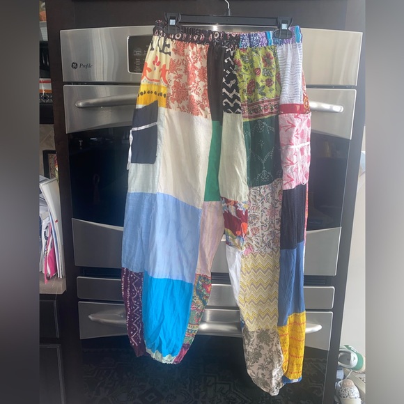 Ashley Taylor Patchwork Smocked-Waist Hippie Boho Pants Harem Cotton One Size - Picture 7 of 7